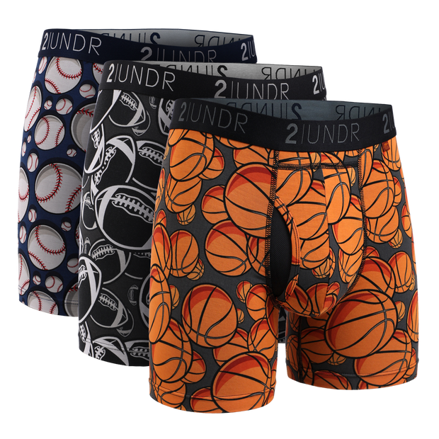 Swing Shift 6" Boxer Brief - 3 Pack Boxset - Grid Iron/Hoops/Upper Deck