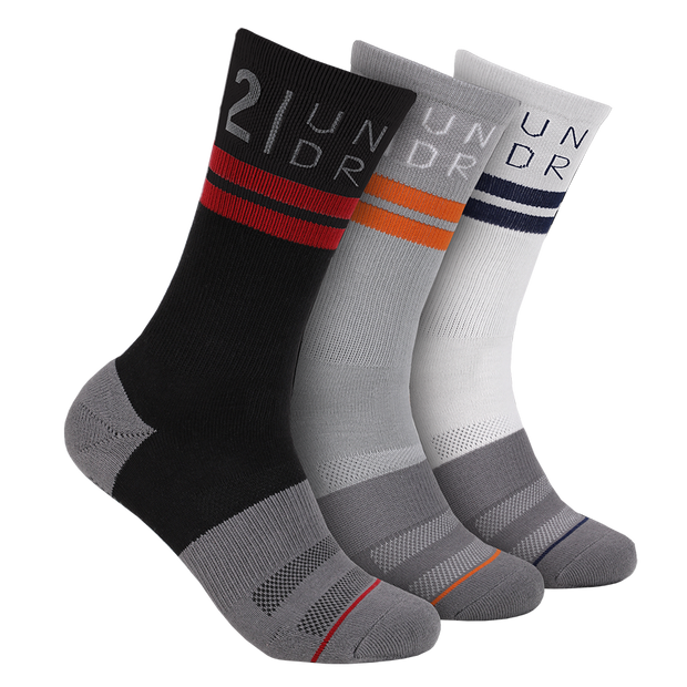 Sport Crew Sock 3 Pack - Black - Grey - White